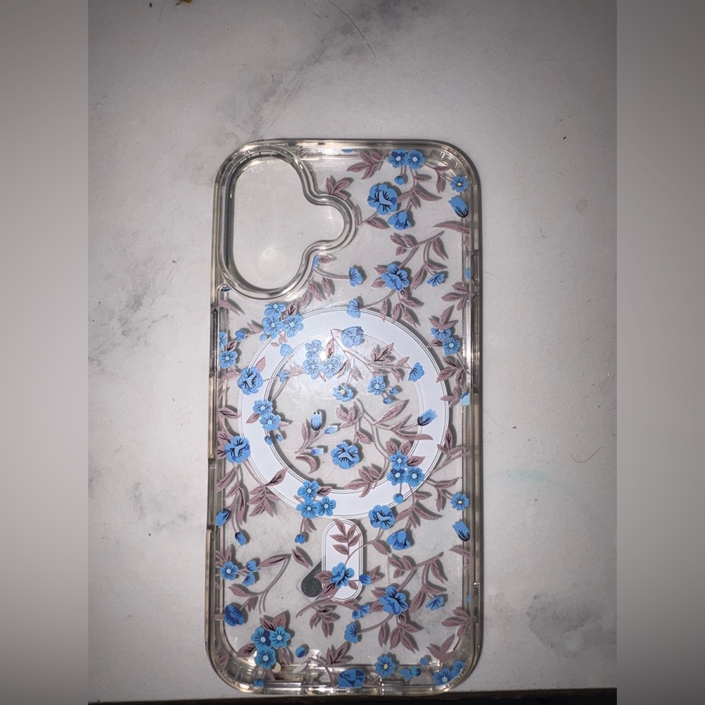 Amazon Clear Phone Case with Blue and Brown Floral Design MagSafe